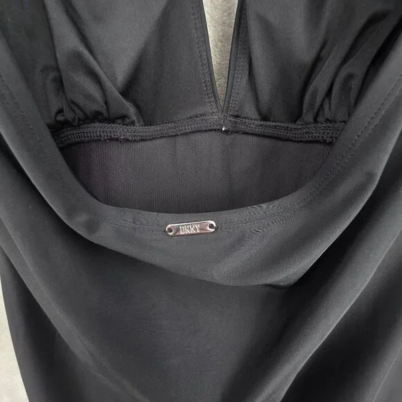 DKNY 1 Piece Swimsuit L Black Halter Ruched Tummy Control Beach Pool Vacay Solid - Picture 9 of 11